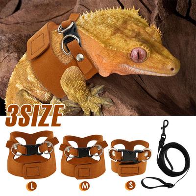 3Pcs Bearded Dragon Harness and Leash Set 3 Size Adjustable Soft Leather Squirrel Harness Reptile Accessories for Small Animals