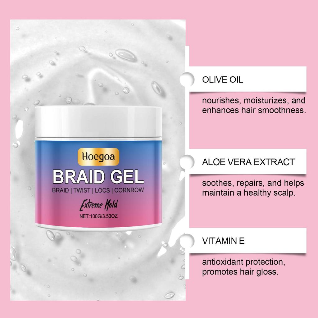 Edge Control Braid Styling Gel Control Frizz and Edges Gel Smooth Hair Wax Frizzy Hair Edge Styling Gel 100g