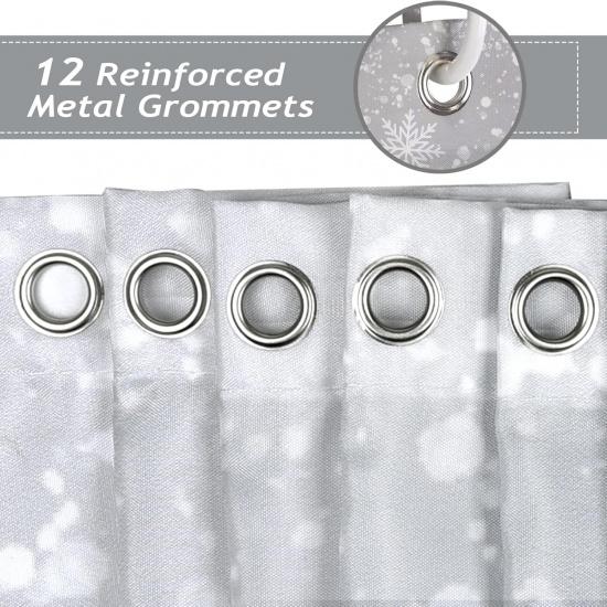 Bonhause Christmas Gnomes Shower Curtain, Xmas Tree Cardinals On Branches Grey Winter Holiday Bathroom Curtain 72 X 72 Inch Polyester Fabric