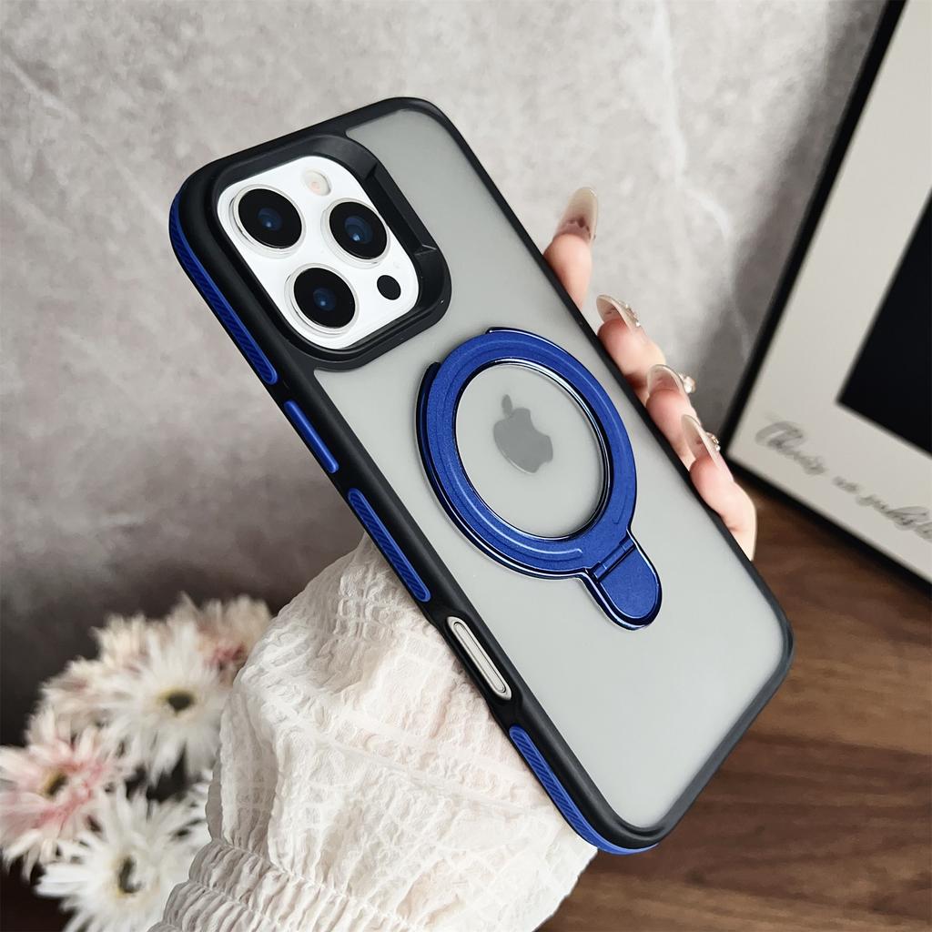 For iPhone 16 Pro Magnetic Case with Kickstand Dual-Color TPU+Acrylic Phone Back Cover