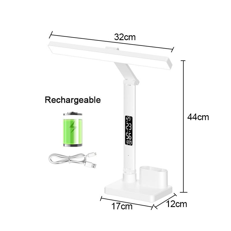 Lampa stołowa z zegarem LED USB z możliwością przyciemniania lampa biurkowa 2 głowice 180 obrót składana ochrona oczu lampka nocna do czytania