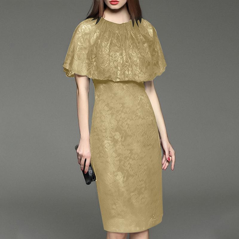 

ZANZEA Женское Повседневное Элегантное Платье-Кейп с Воланами и Короткими Рукавами, Кружевная Отделка S хаки