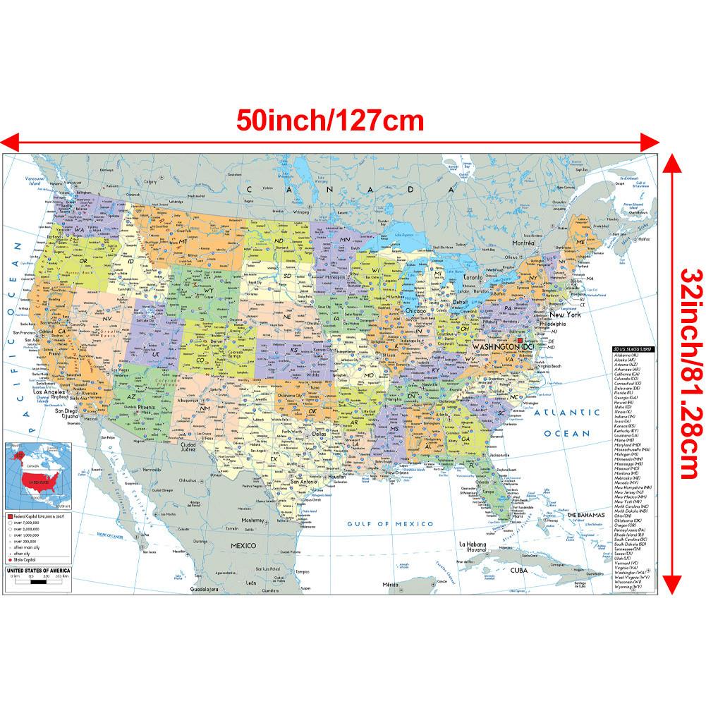 Map of the United States-Administrative Map,for Classroom,Student Room&Home,Educational Wall Art,Travel Supplies