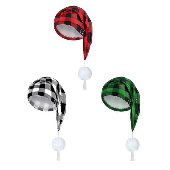 Men's Night Sleeping Cap Adjustable Stocking Cap Buffalo Plaid Santa Hat with Pom Ball Tassel for Winter Christmas Party Dwarf Gnome Costume