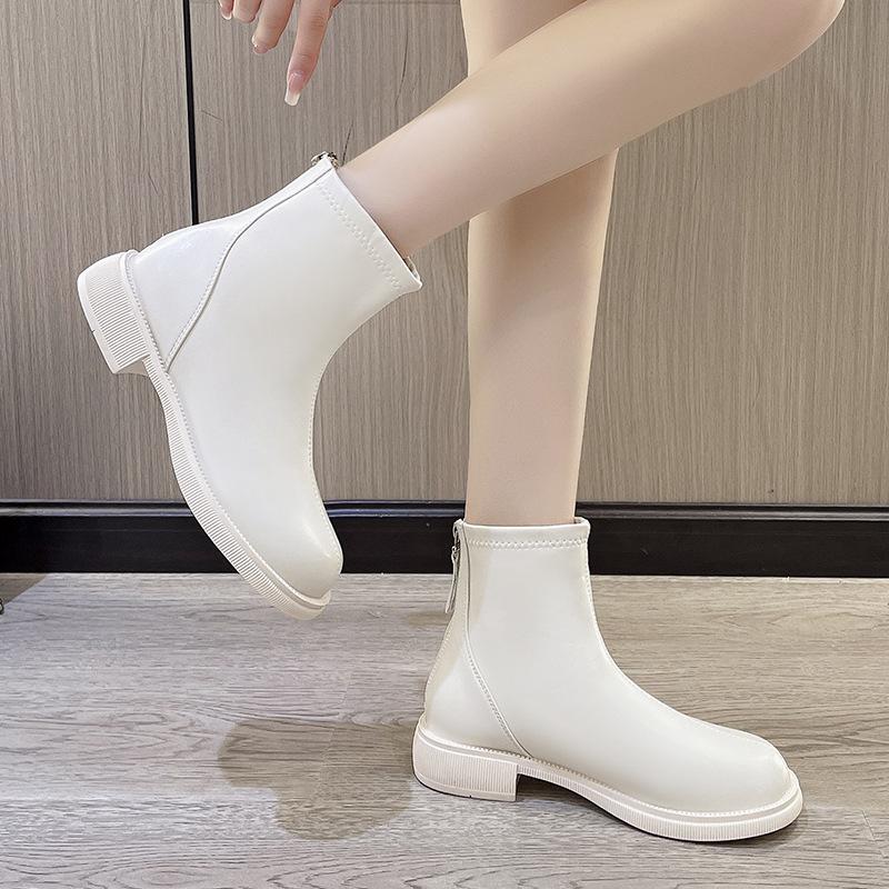 Short boots women's 2025 new Martin boots women's autumn and winter Chelsea single boots white with rear zipper white thin boots