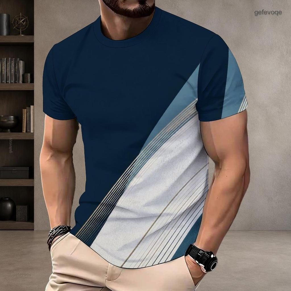 Men S Plus Size Round Neck Short Sleeve Geometric Printed T Shirt Black White Grey Straight Hem Pullover