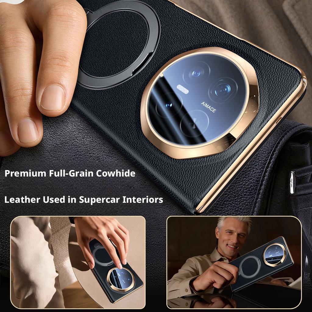 Funda de Cuero Genuino Premium Para Honor Magic V6 Soporte Giratorio 360° Ventana Inteligente Responder Llamadas Cubierta Protectora de Lente