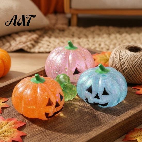 Halloween Party Favors 1/4Pcs Pumpkin Stress Relief Toy, Smiling Head Squeeze Glitter Desk Toy Clear Office for Relieve Anxiety Slow Rebound Toys