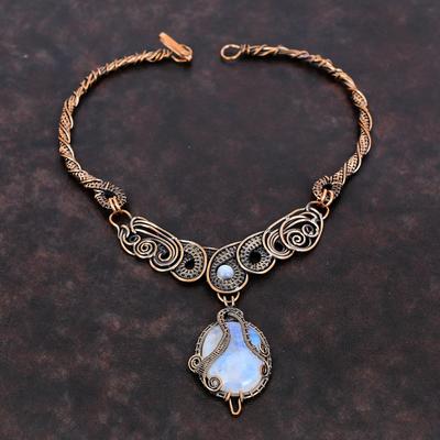 Collana Pietra di Luna Arcobaleno Collana Avvolta in Filo di Rame Gioielli con Pietre Naturali Collana Elegante Fatta a Mano Gioielli in Filo di Rame Regalo per Lei