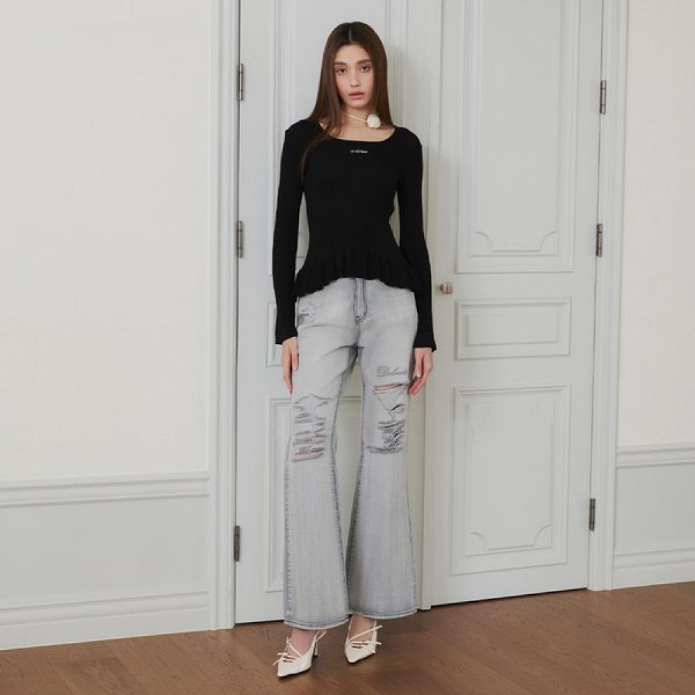 Egoist Unbalanced Ruffle Square Neck Knit Top Es2okl03 