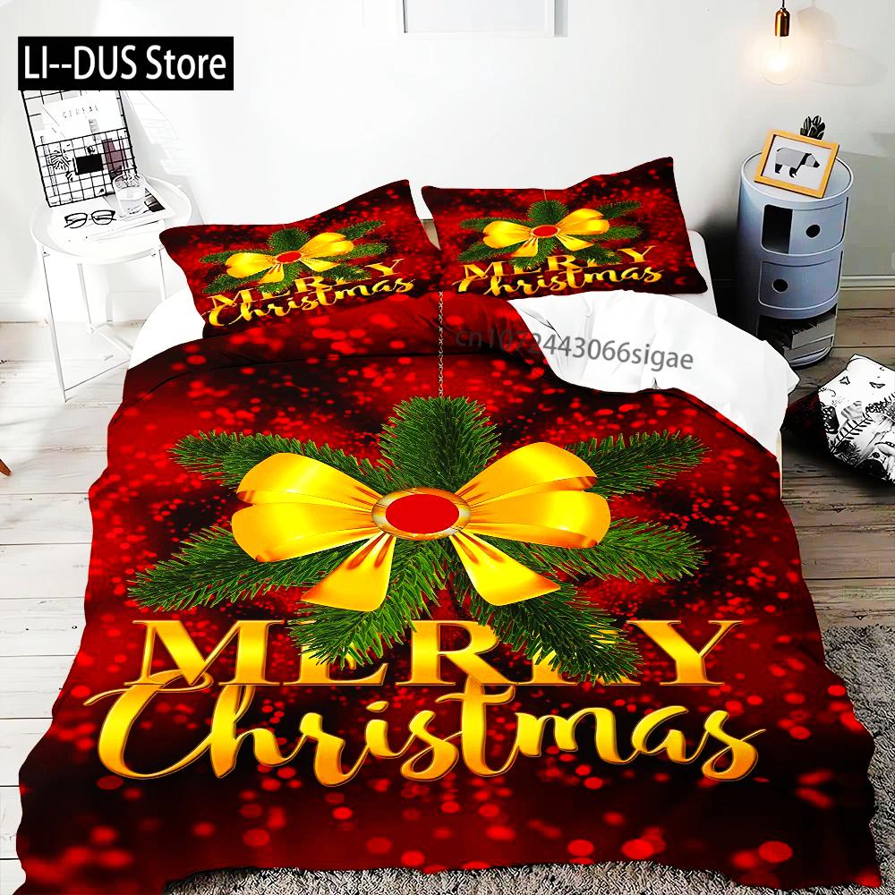 Comforter Merry Christmas Gold Bell Bow Bedding Set For Boys Teens Holiday Gifts Bedroom Decoration Queen King Full Size