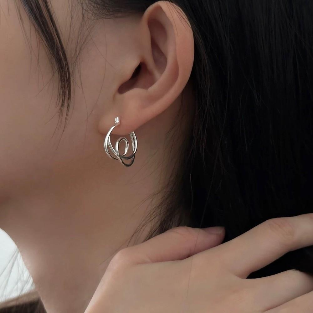 Fashionable Simple Hoop Earrings Double Layer Minimalist Irregular Earrings Light Luxury Personality Earrings Daily