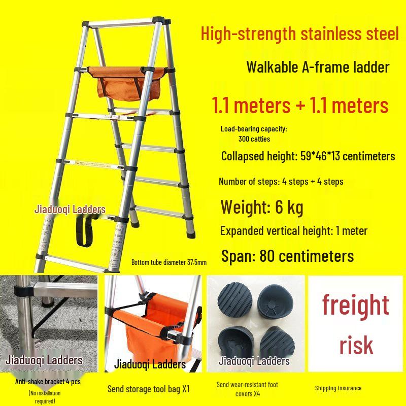 Portable Aluminum A-Frame Telescopic Ladder - Multi-Purpose, Folding, Single-Sided for Household or Engineering Use