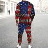 Men Heart American Flag Ocean Wave Print Long Sleeve Sweatshirt And Drawstring Jogger Pants Two Piece Outfit