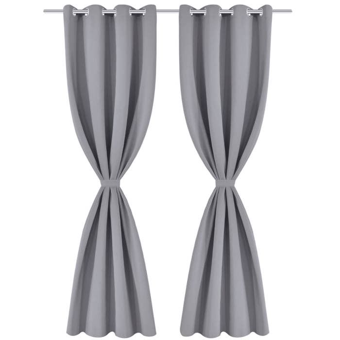 2 pcs Rideau Blackout Occultant Gris avec Œillets en métal 135x245cm
