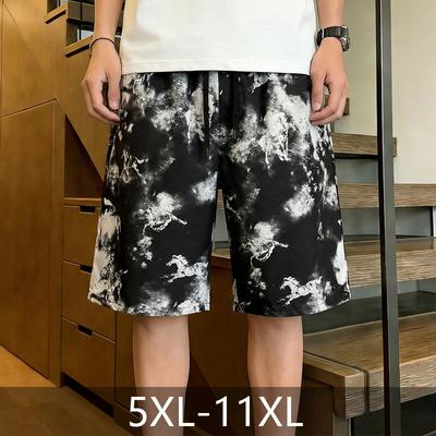 Pánské nadměrné velikosti inkoustový potisk koně ležérní šortky – Elastický pas stahovací šňůrkou volný střih letní šortky (5XL-11XL)