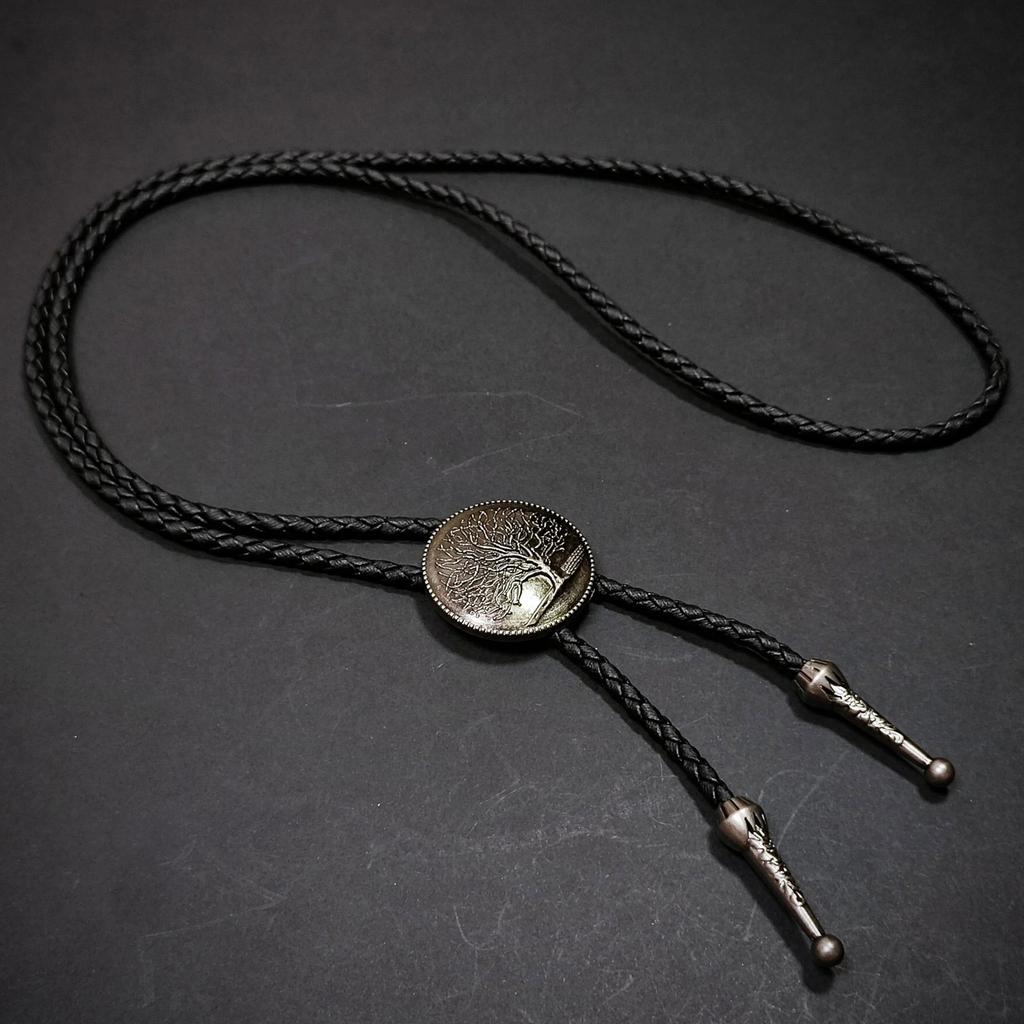 Cowboy Bolo Tie Metal Pendant Adjustable Faux Leather Cord for Men and Women for Western Outfit Necklace Accessory
