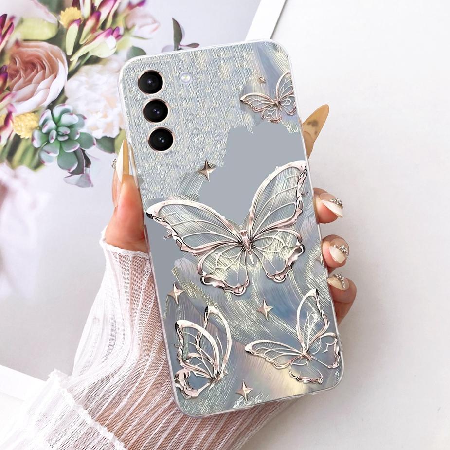 For Samsung Galaxy S21 Plus Case S21 FE Luxury Bow Flowers Painted Cover Soft Silicone Case For Samsung S21 Ultra S 21 S21+ Bags