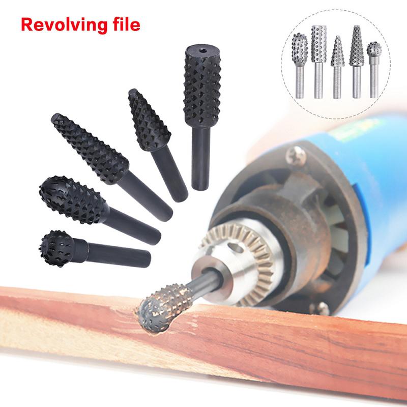 5-Piece Black Woodworking Spearhead Rotary File Electric Grinding Head Tool Set (Diy Grinding Tool Accessory Set)