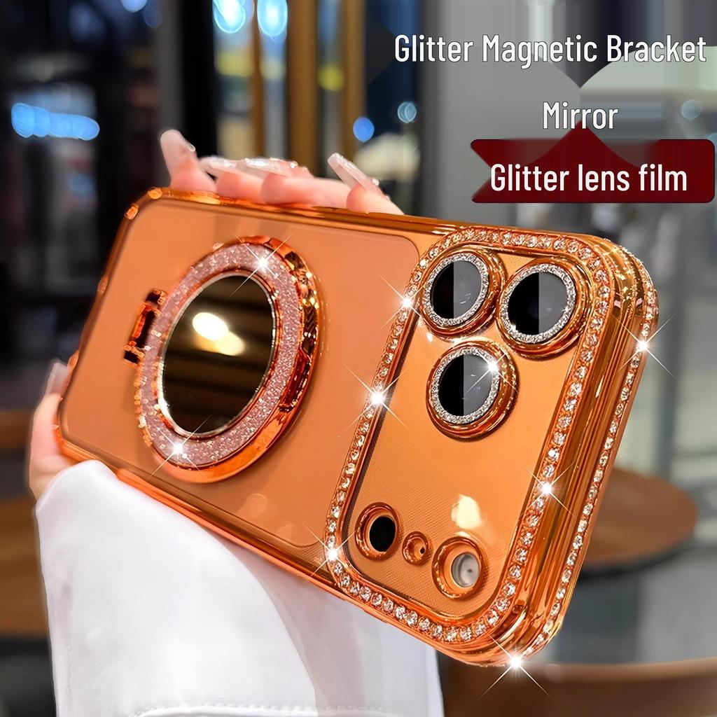 iPhone 17 Pro Max Glitter Mirror Magnetic Stand Rhinestone Protective Case