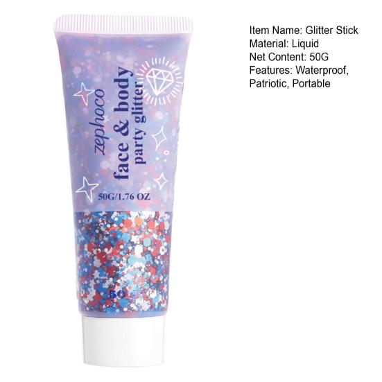 Yousheng 50G Red White Blue Glitter Stick for Independence Day, Waterproof Patriotic Face Body Glitter Gel, USA Flag Sequins Makeup Stick with for 4th