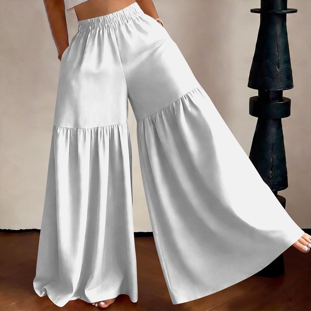 Women High Waist Wide Leg Pants Loose Fit Lightweight Flowy Palazzo Trousers Casual Solid Color Long Pants for Daily Wear