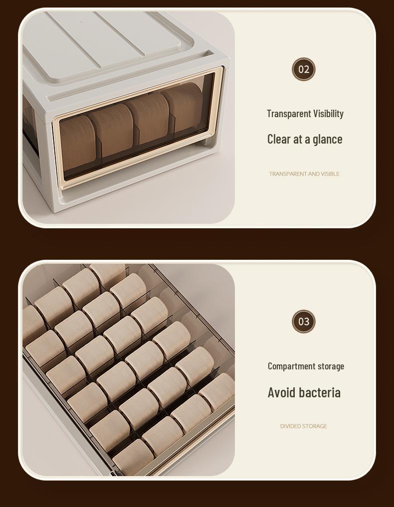 Transparent Plastic Underwear and Socks Drawer Organizer for Bedroom Wardrobe - Three-in-One Pull-Out Storage Box