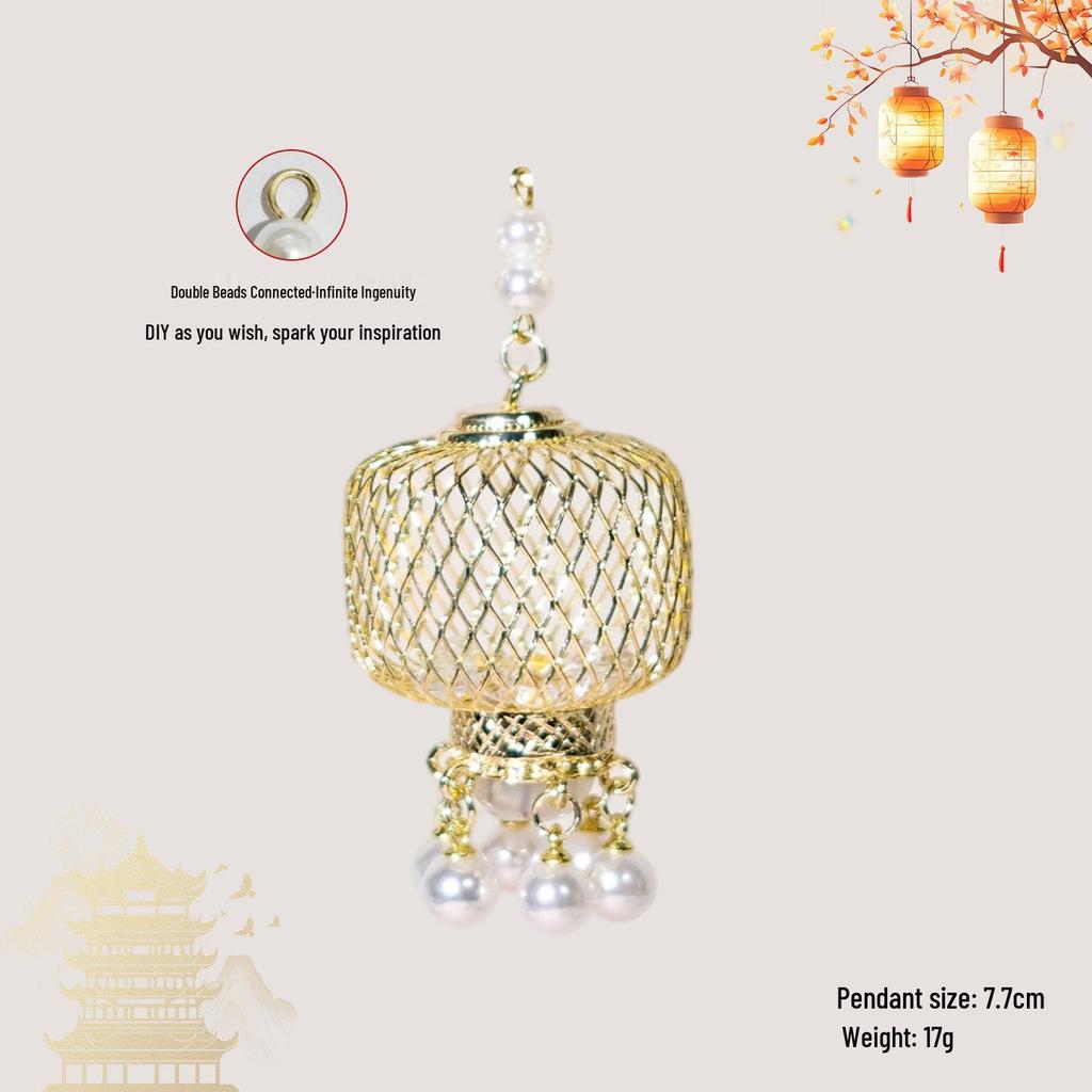 Luminous DIY Palace Lantern Fan Pendant Magnet Keychain Ornament - Ancient Style Accessory