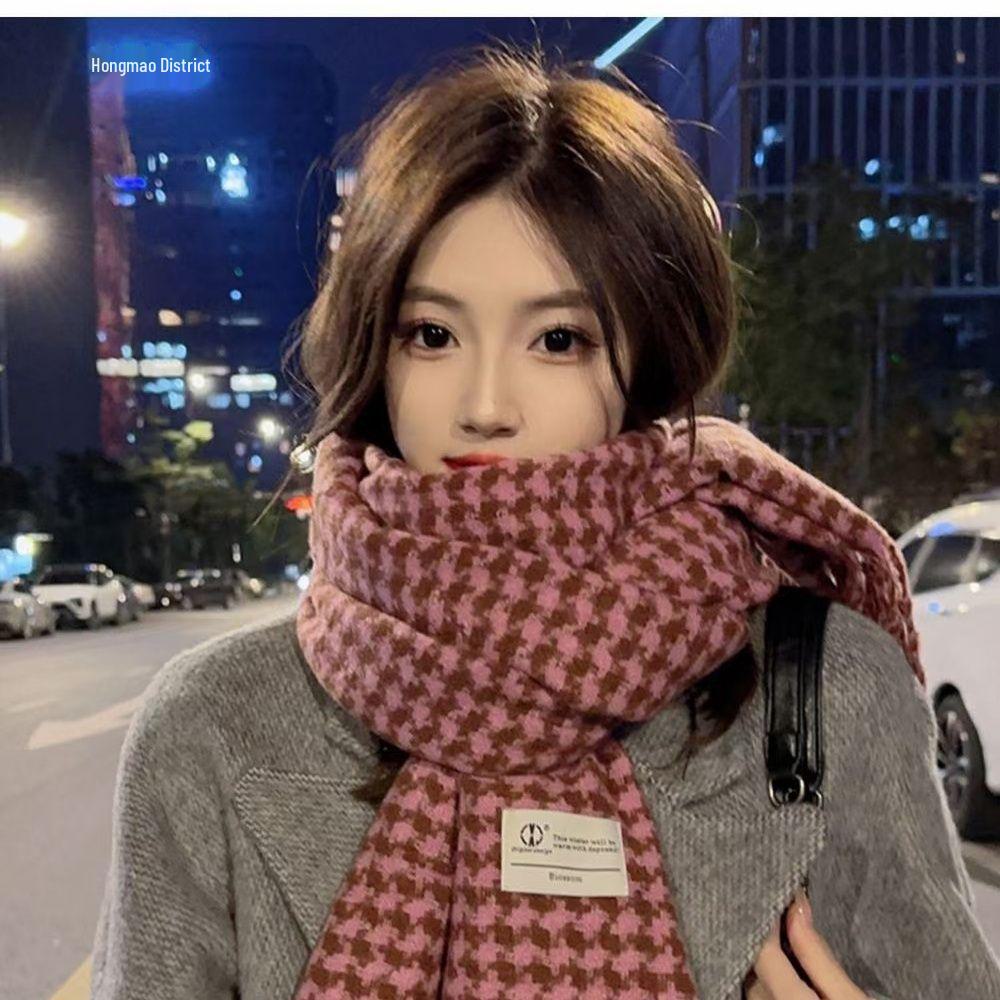 Trendy Korean Plaid Knit Scarf: Retro, Versatile, and Warm for Winter