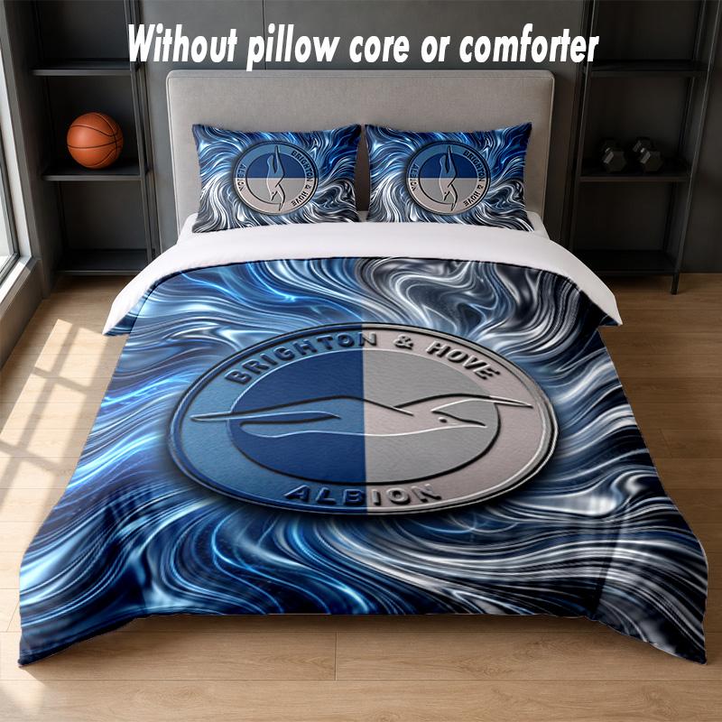 Brighton & Hove Albion Football Design Ensemble de literie 1 housse de couette + 2 taies d'oreiller Linge de lit doux respirant pour la maison
