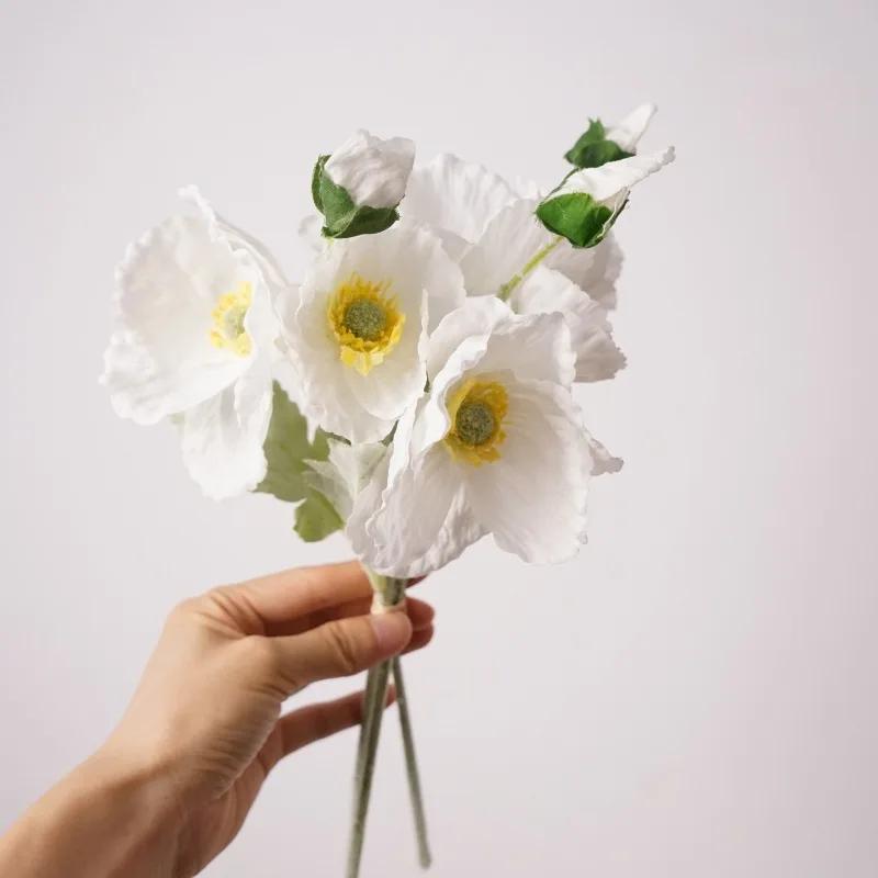 15Pcs Artificial Moisturizing Poppy Real Touch Flowers Bridal Bouquet Wedding Decor Fake Flowers Poppies Party Home Decoration