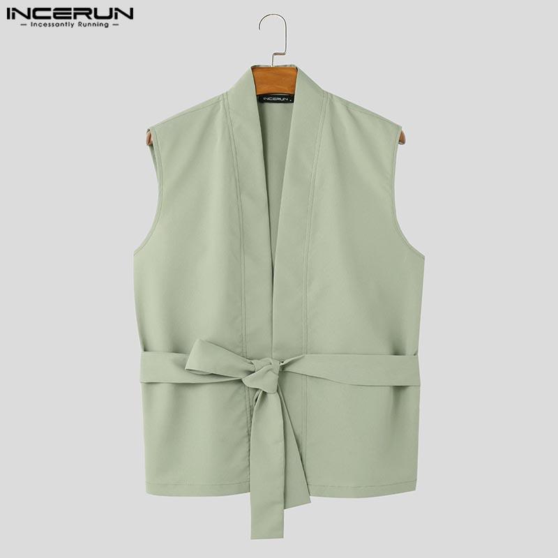 INCERUN 2PC Men Sleeveless Bandage Tank Tops and Long Casual Pants Two Pieces Sets