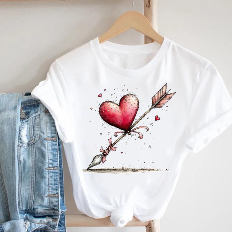 (Asian Size) letter love flower Lady Female Top Graphic Short Sleeve T-shirts Printed Fashion Clothing Women Casual T Shirt Tee