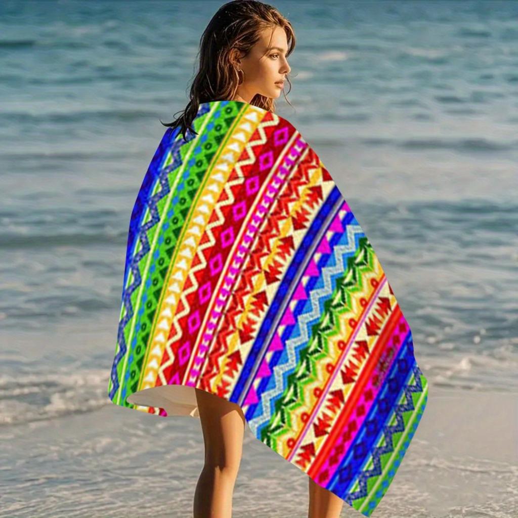 Colorful Mexican Serape Print Beach Towel Quick Dry Sand Free Oversized Bath Towel for Pool Travel Summer Vacation Boho Style