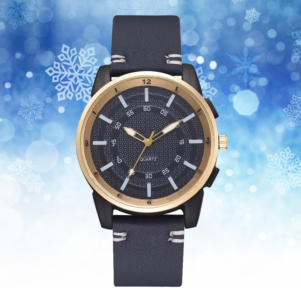 Men Casual Stylish Quartz Analog PU Leather Strap Watch Business Wristwatch (Blue)