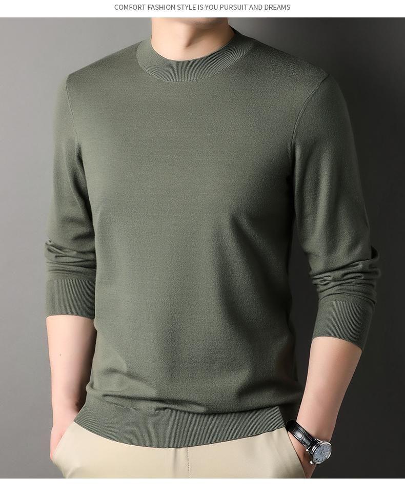 Romon Men's Crew Neck Wool Sweater - Long Sleeve Knitted Top for Spring, Autumn, and Winter