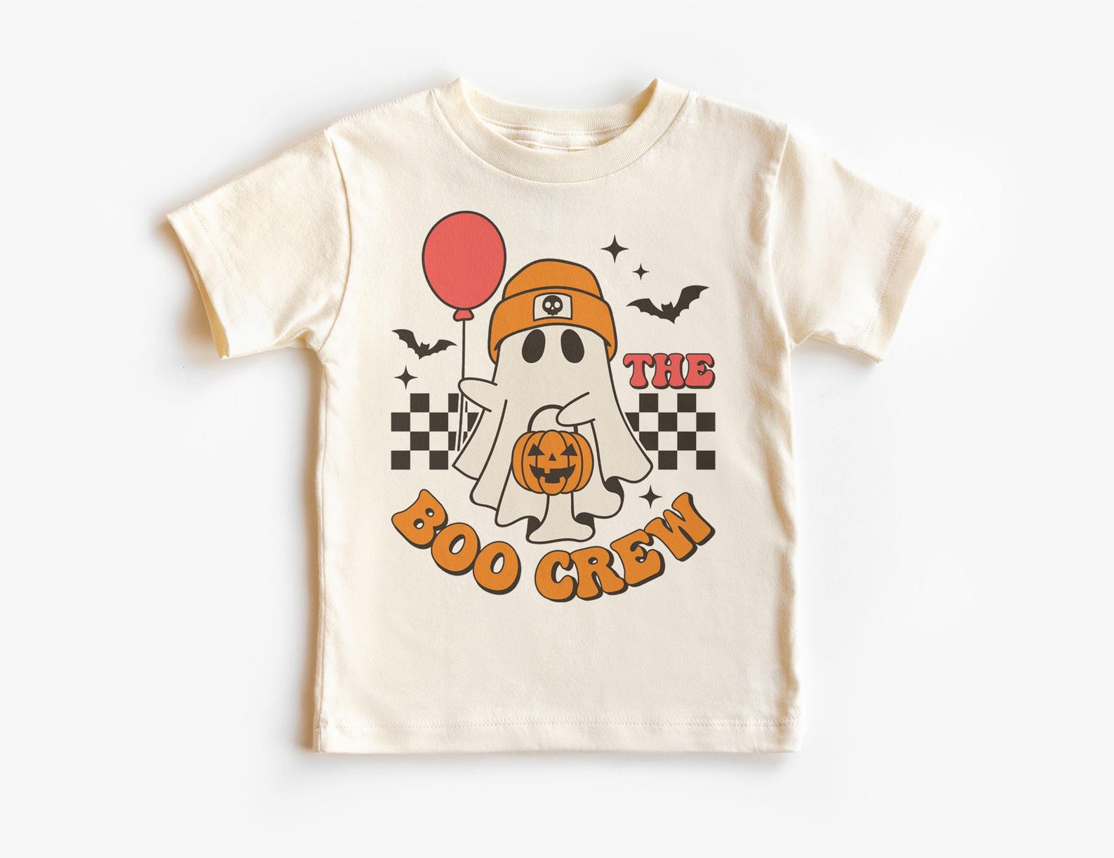 The Boo Crew Shirt - Retro Ghost Balloon Halloween Outfit - Trick Or Treat Tee - Unisex, Youth & Kids Natural T-Shirt 130