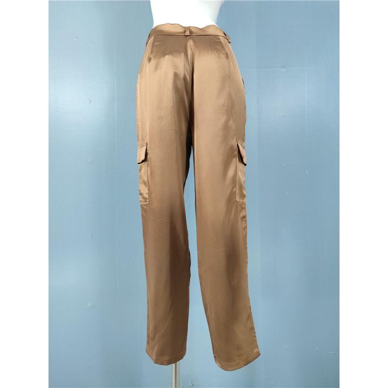 Export Single High-Quality Smooth Texture Satin High Waist Socialite Temperament Pants Beautiful Pocket Decorative Personality Comfortable Pants