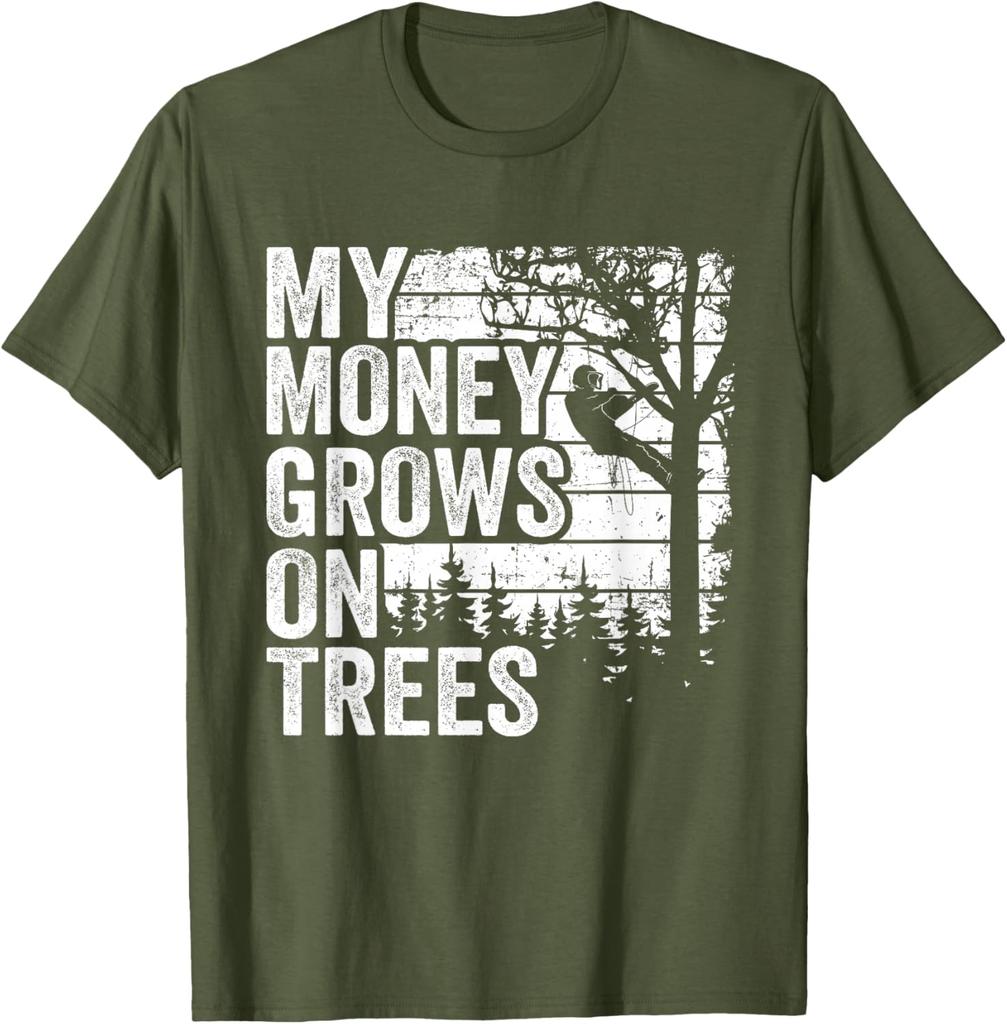 Arborist Money Grows On Trees Graphic Tee Tree Climber Vintage TShirt for Men