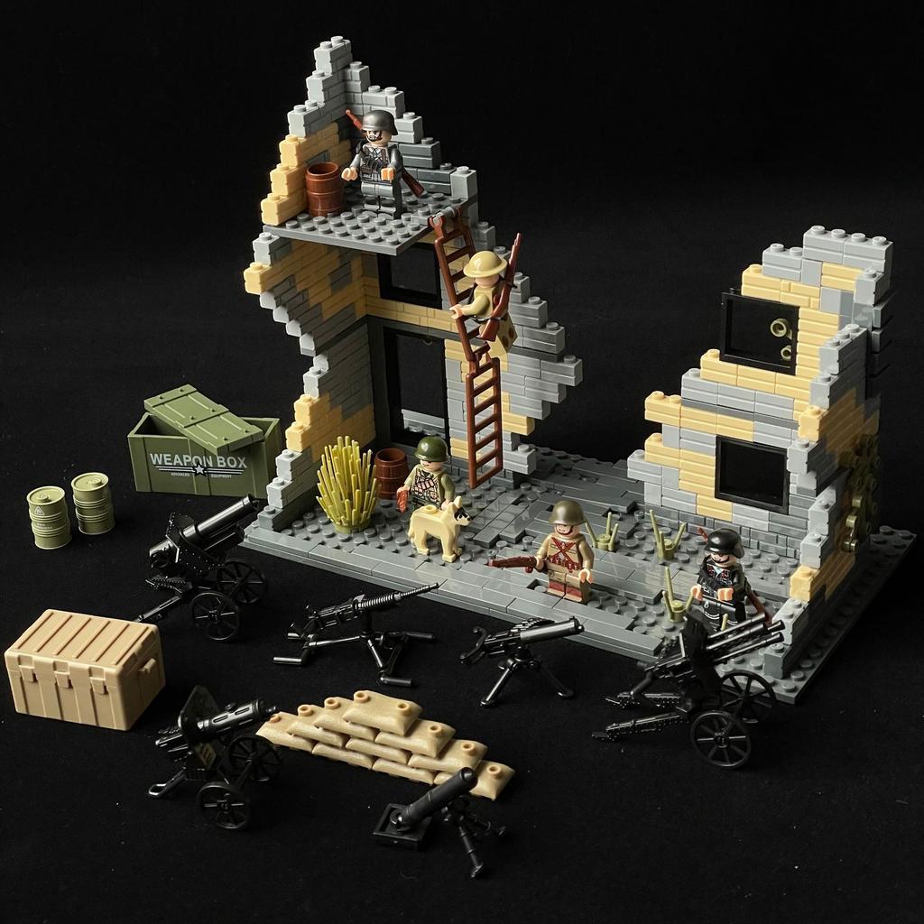 Ruinenszene Gefährliche Gebäude Ruinen Militärgebäude Bausteine Spielzeug Zusammenbau Heftige Kämpfe Verlassene Gebäude