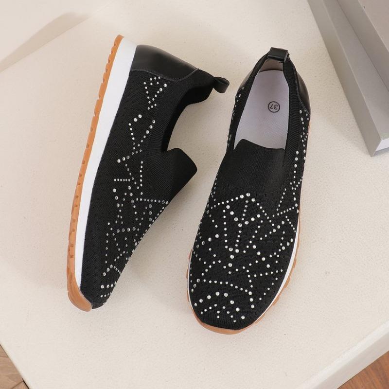 Fashion Luxury Crystal Breathable Mesh Sneaker Shoes for Women Comfortable Soft Bottom Flats Plus Size 43 Non Slip Casual Shoes Woman