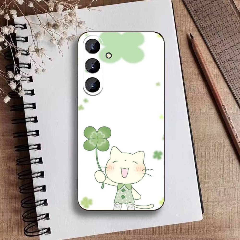 2026-Four-leaf Clover Phone Case For Samsung Galaxy A73,A21s,A22,A31,A52,A53,A71,A41Soft Black Shell