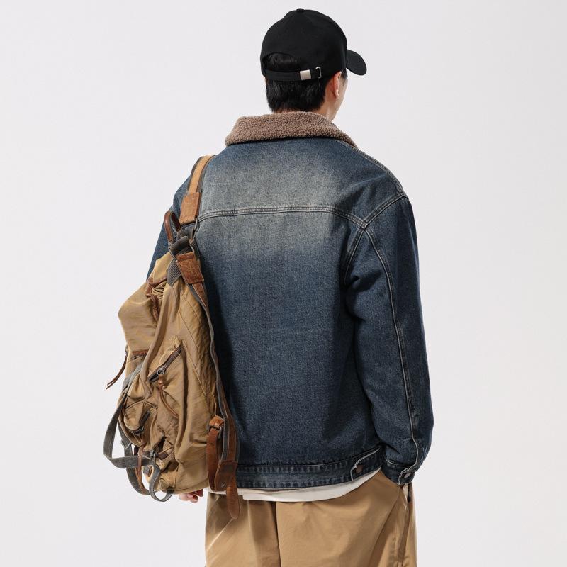 Men's Retro Maillard Lambswool-Lined Winter Denim Workwear Jacket