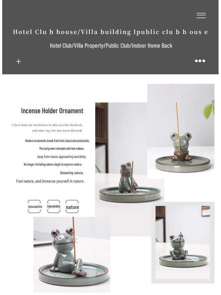 Zen Frog Ceramic Incense Burner and Holder - Ge Kiln Style for Home or Office Decor