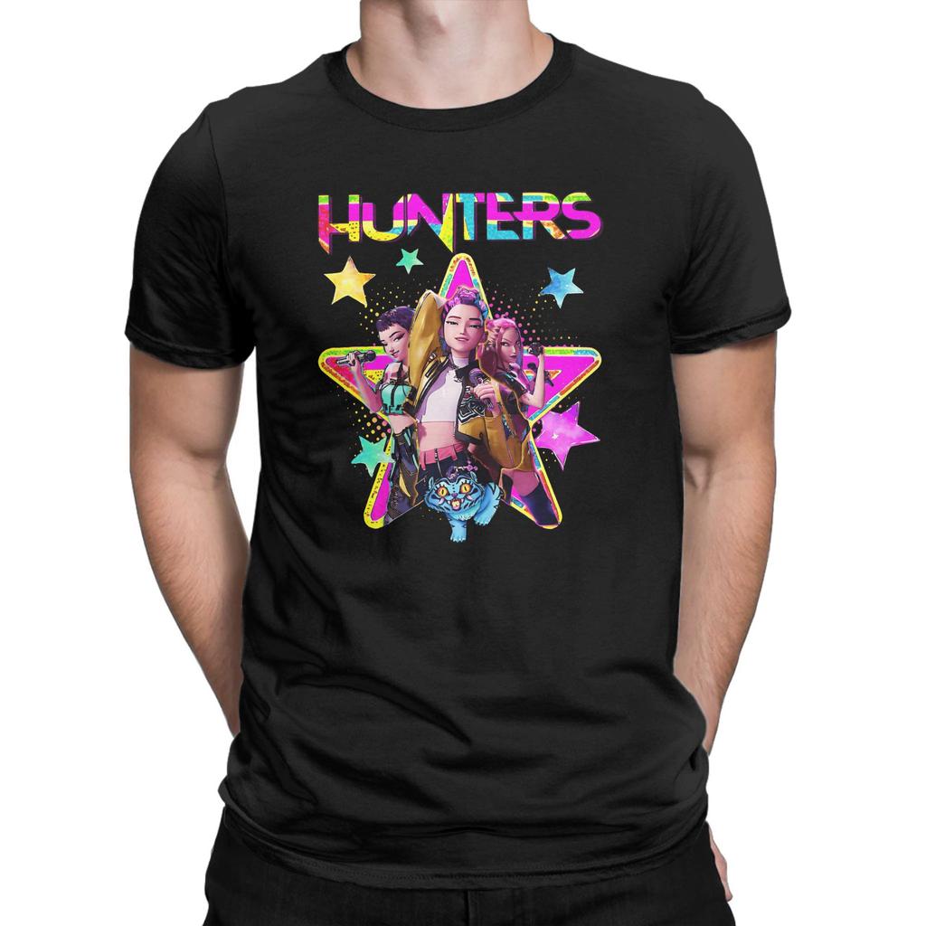 Huntrix Mädchen Kpop Dämonenjäger Baumwoll T-Shirt Für Männer Sommer Vintage T-Shirts O-Ausschnitt Hip Hop Tees Übergröße Druck Kleidung