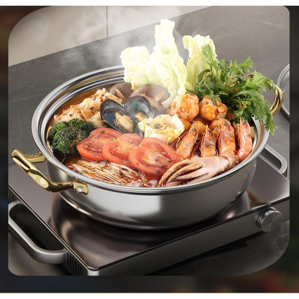 12 Inch Stainless Steel Nonstick Deep Frying Pan Hot Pot with Lid Soup Pot Wok Two Handle Hold PFOA Free, Dishwasher Oven Safe