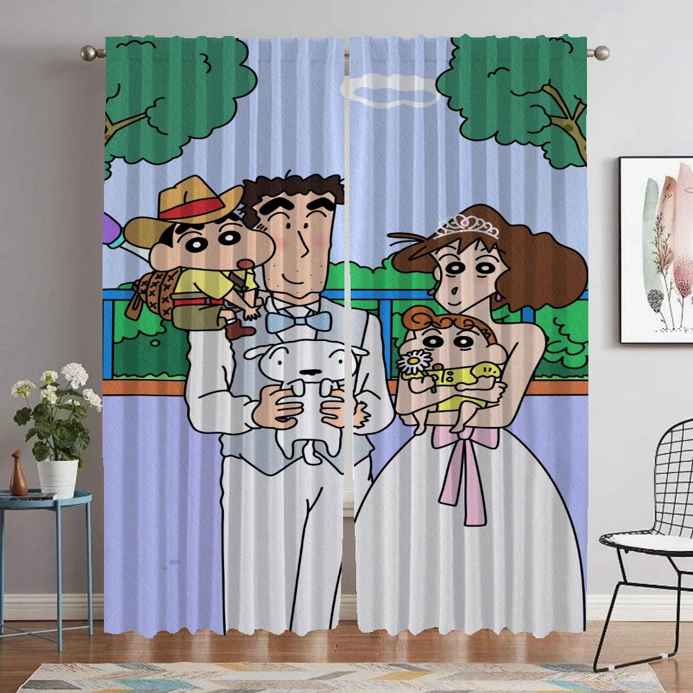 Crayon Shins Chan Blackout Curtain for Room 2 Panel Home Interior Curtains Tulle for Bedroom Partition Halloween Decoration