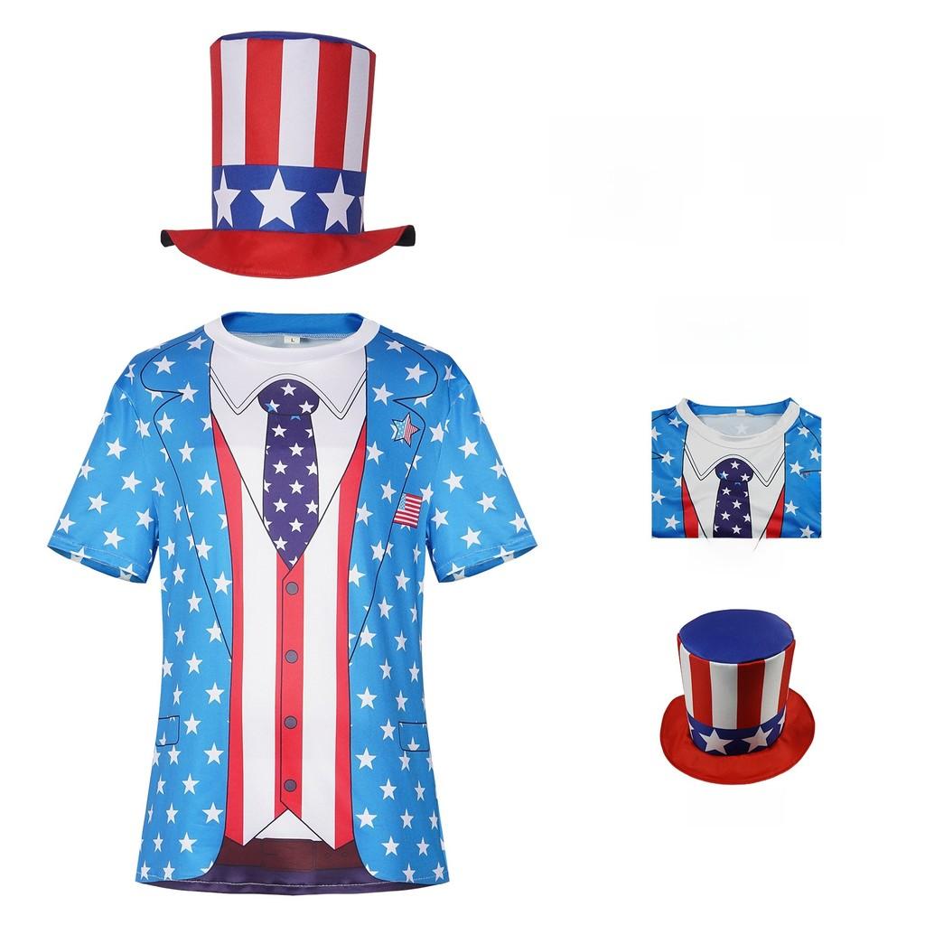 Independence Day Costume Unisex Uncle Sam Hawaiian Jumpsuit For Stage Performances