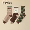 3 Pairs of Women Retro Trend Assorted Cartoon Letter Diamond Sports Warm Sweat Absorption Tube Socks