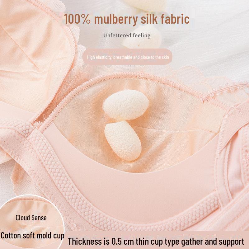 Tangge Mulberry Silk Lace Bra: Light, Cloud-Like Comfort, Sexy Lace, No Steel Ring, Padded Bottom for Support.